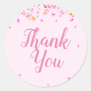Pink Blossom Floral Bridal Shower Favour Thank You Classic Round Sticker