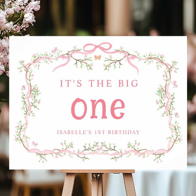Pink Blossom Floral Frame 1st Birthday  Poster (Creator Uploaded)