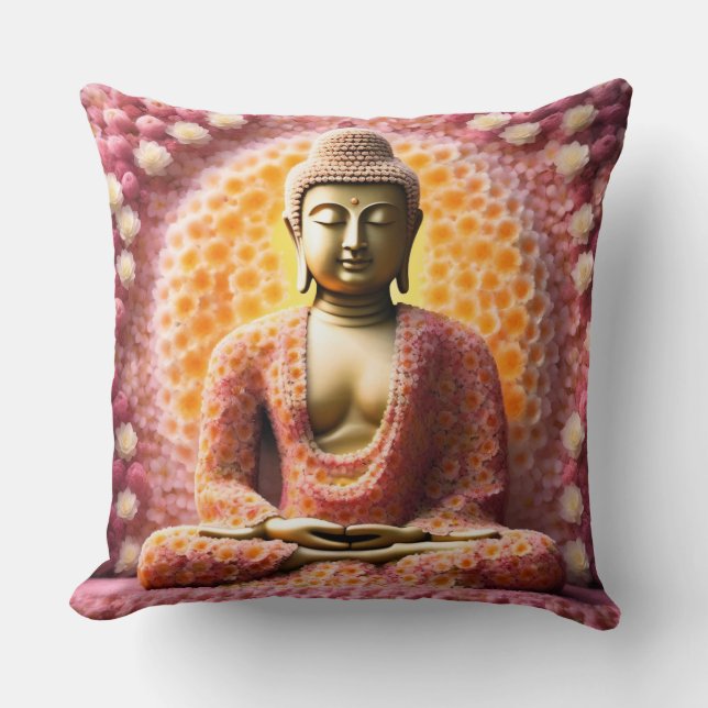 Pink Blossom Flower Buddha Meditating Cushion (Front)