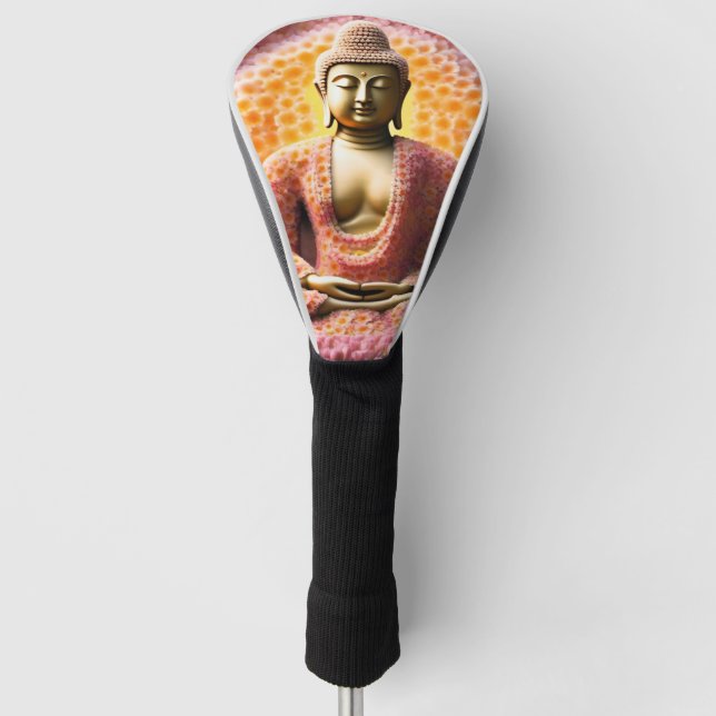 Pink Blossom Flower Buddha Meditating Golf Head Cover (Front)