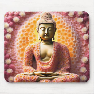 Pink Blossom Flower Buddha Meditating Mouse Pad