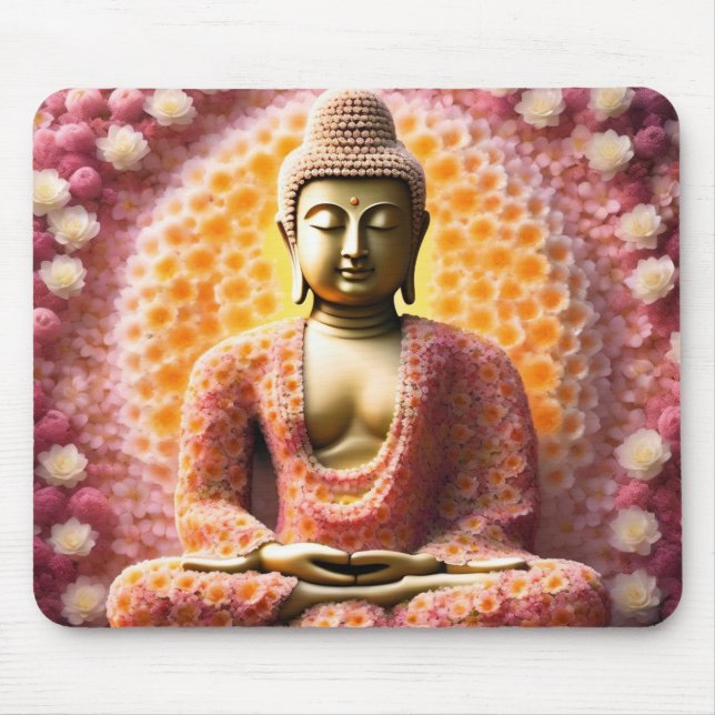 Pink Blossom Flower Buddha Meditating Mouse Pad (Front)