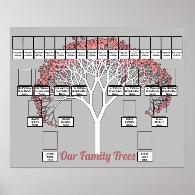 Pink Blossom Fractal Tree Grey Two Family Trees    Poster (Front)