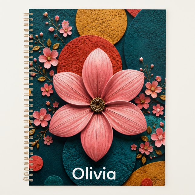 Pink Blossom Geometric Abstract Wall Art Planner (Front)