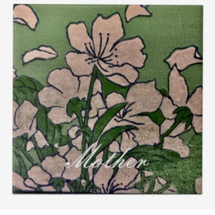 Pink Blossom Green Ceramic Tile