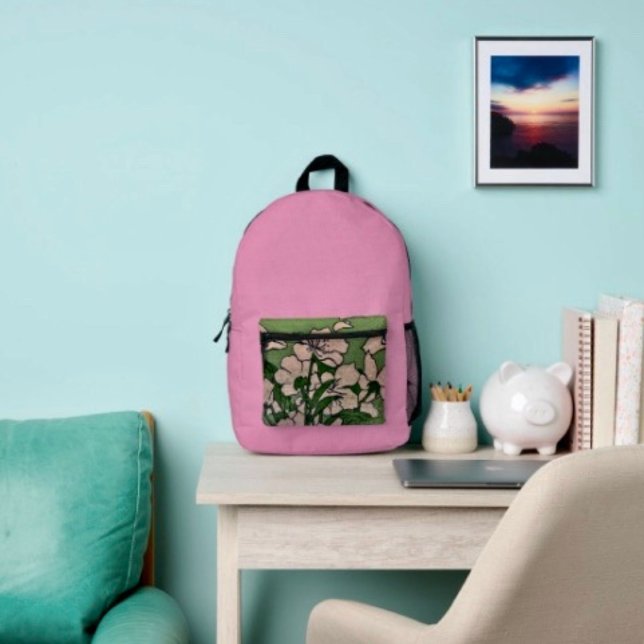 Pink Blossom Green    Printed Backpack (Stylish backpack that can be taken anywhere holidays, to the gym or on a walk. )