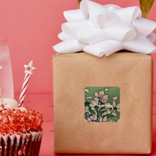 Pink Blossom Green Square Sticker