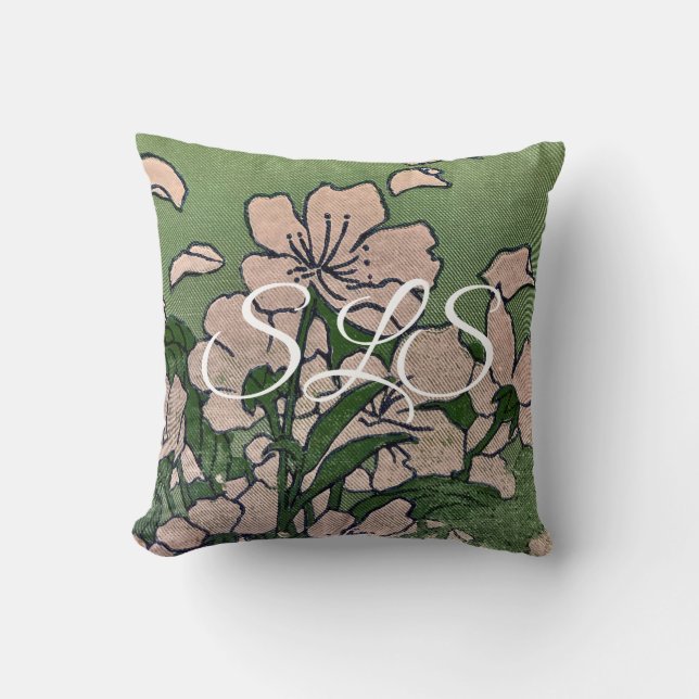 Pink Blossom Green Throw Pillow (Front)