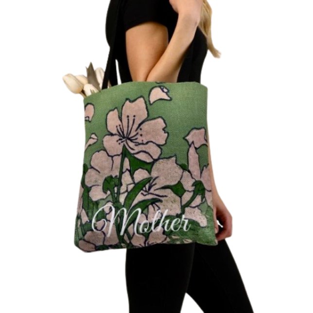 Pink Blossom Green Tote Bag (Chic tote bag for Mom—perfect for errands, shopping, and showing love this Mother’s Day.)