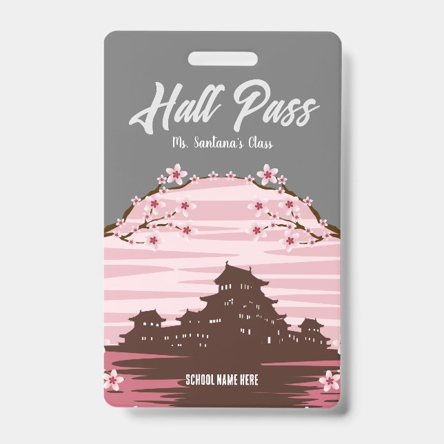 Pink Blossom Hall Pass Badge ID Badge (Front)