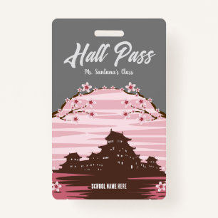 Pink Blossom Hall Pass Badge ID Badge