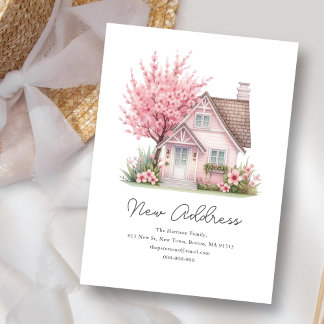 Pink Blossom House | New Address We've Moved Card