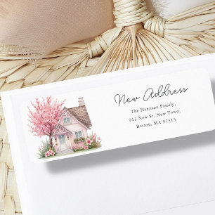 Pink Blossom House   New Home Address  Return Address Label