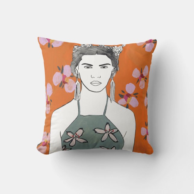 Pink Blossom Lady - Orange Cushion (Front)