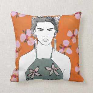 Pink Blossom Lady - Orange Cushion