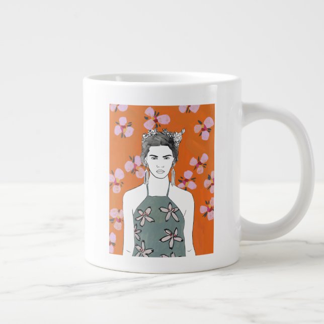 Pink Blossom Lady - Orange Large Coffee Mug (Right)