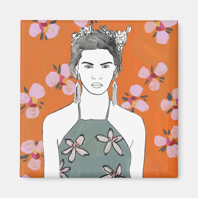 Pink Blossom Lady - Orange Magnet (Front)