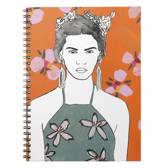 Pink Blossom Lady - Orange Notebook (Front)