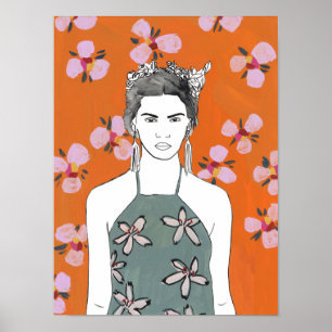 Pink Blossom Lady - Orange Poster