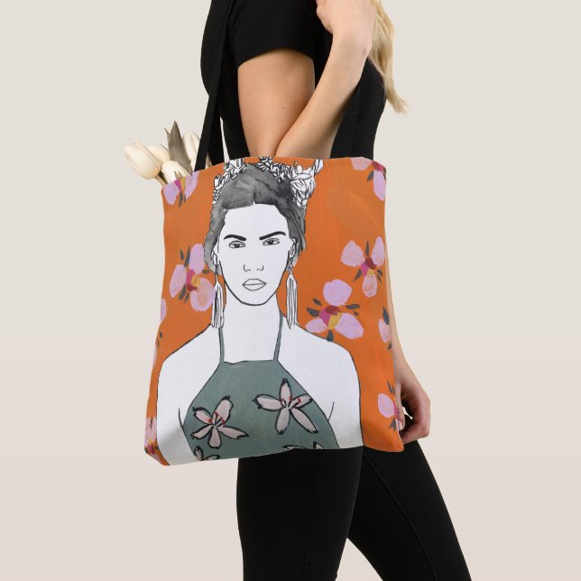 Pink Blossom Lady - Orange Tote Bag (Close Up)