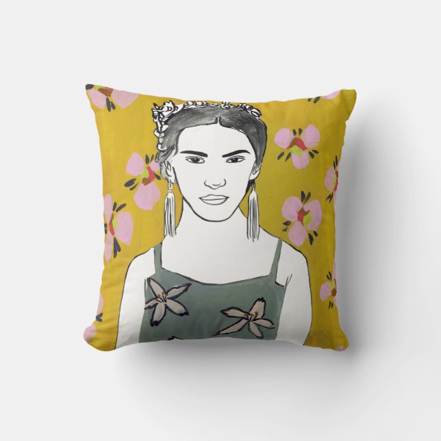 Pink Blossom Lady - Yellow Cushion (Front)