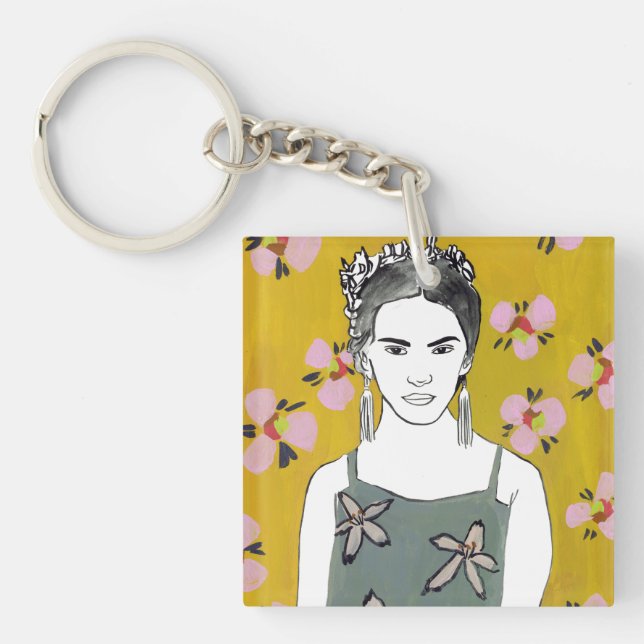 Pink Blossom Lady - Yellow Key Ring (Front)