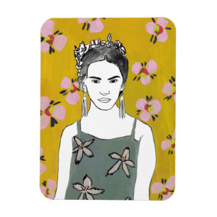 Pink Blossom Lady - Yellow Magnet