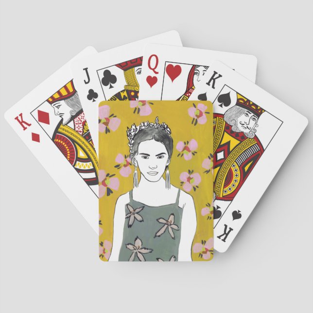 Pink Blossom Lady - Yellow Playing Cards (Back)