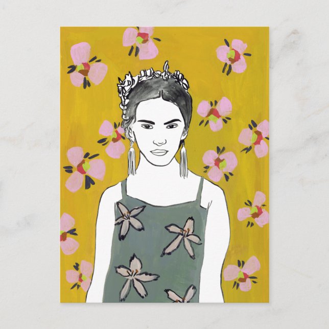 Pink Blossom Lady - Yellow Postcard (Front)