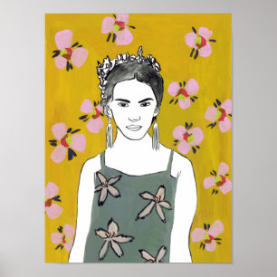 Pink Blossom Lady - Yellow Poster