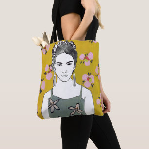 Pink Blossom Lady - Yellow Tote Bag