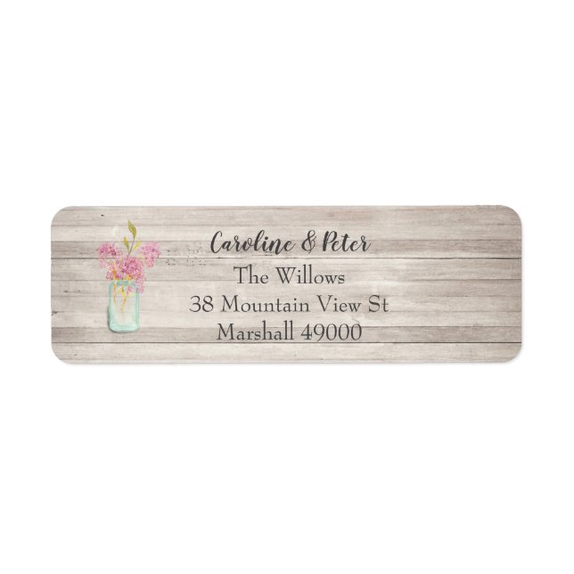 Pink Blossom Mason Jar Rustic Address Return Address Label (Front)