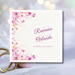 Pink Blossom Peony Rose Romance Art Wedding Napkin