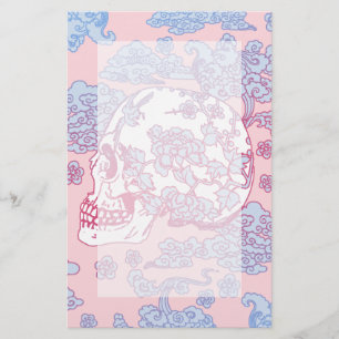 Pink Blossom Skull Stationery