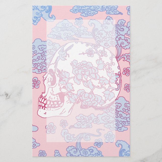 Pink Blossom Skull Stationery (Front)