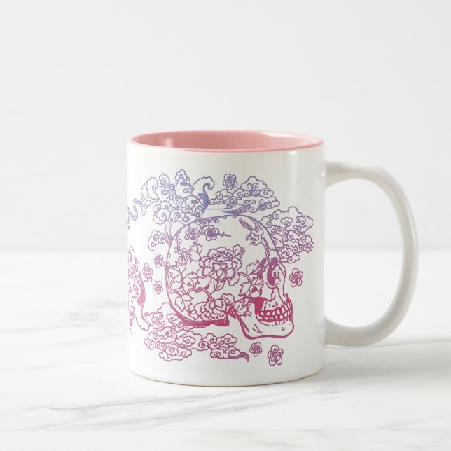 Pink Blossom Skull Two-Tone Coffee Mug (Right)