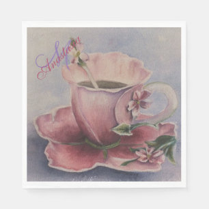 PINK BLOSSOM TEA CUP MONOGRAM PARTY NAPKIN