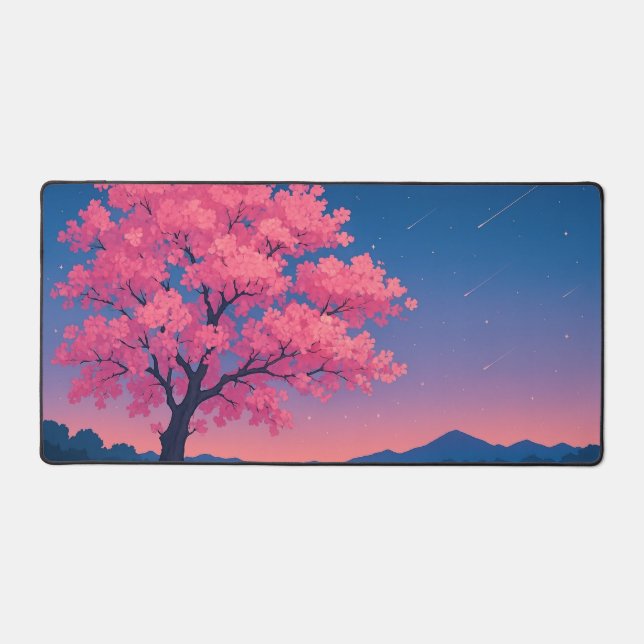 Pink Blossom Tree at Twilight Desk Mat (Front)