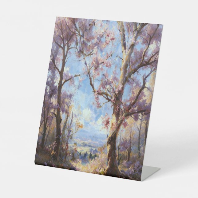 Pink Blossom Tree Wall Decor Pedestal Sign (Front)