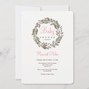 Pink Blossom Wreath Baby Shower Invitation