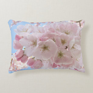 Pink Blossoms Blue Sky. Decorative Cushion