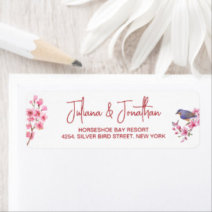 Pink Blossoms Flower Watercolor feminine Wedding Return Address Label