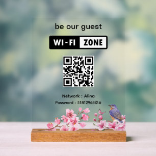 Pink Blossoms Flower Wedding Guest Wifi  Acrylic Sign
