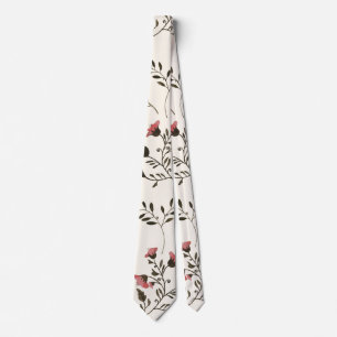 Pink Blossoms & Hummingbirds Floral Pattern Cream Tie