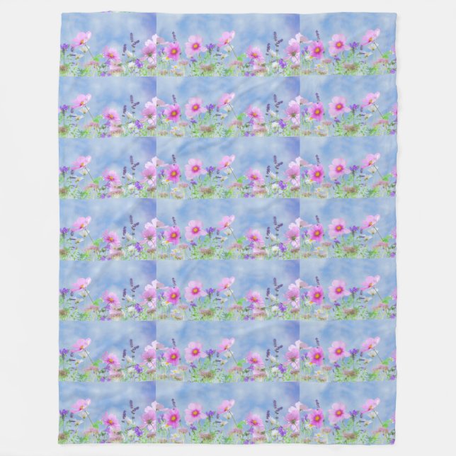 pink blossoms meadow fields garden petals vines fleece blanket (Front)