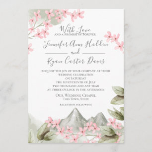 Pink Blossoms Mountain Wedding Invitation