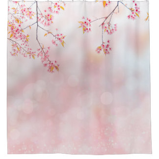 Pink Blossoms on Misty Branch Shower Curtain