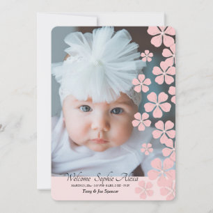 Pink Blossoms Photo Birth Announcement