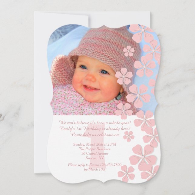 Pink Blossoms Photo Invitation (Front)