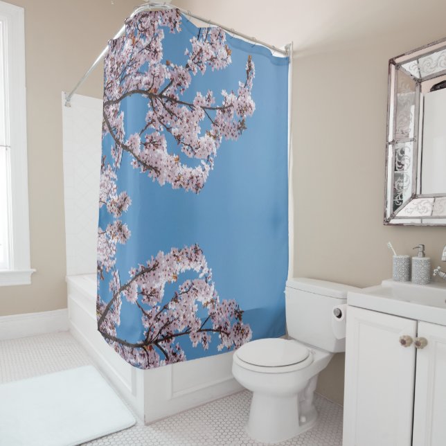pink blossoms sky shower curtain (In Situ)